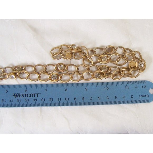 2028 Jewelry Matte Gold Tone & Rhinestone Necklace 30" - Picture 4 of 5